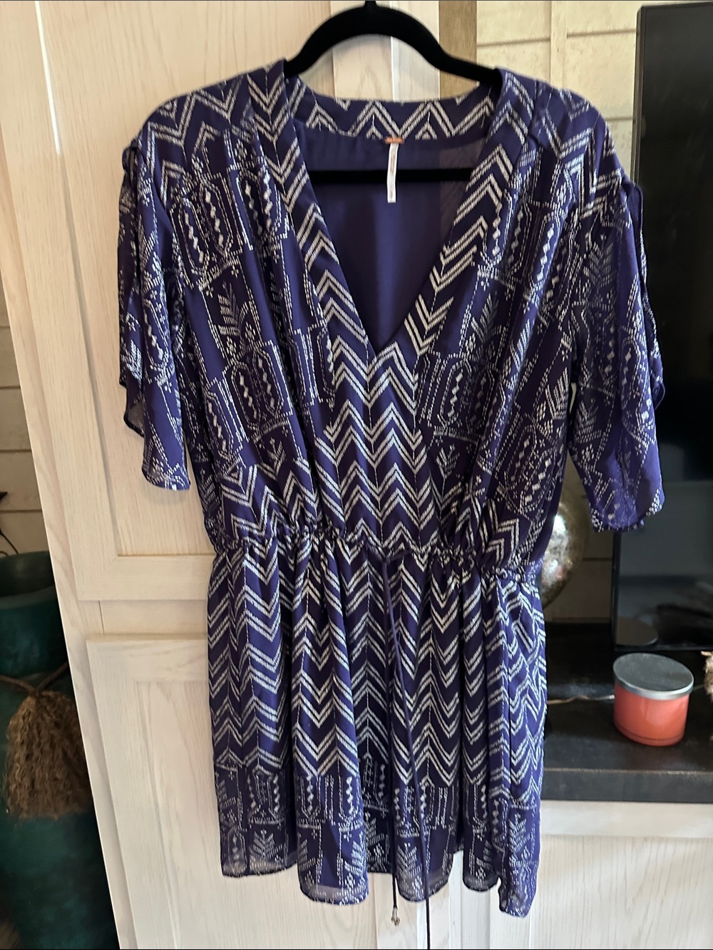 Free People Navy and White Chevron Knit Tunic